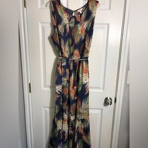 Terra Sky Smocked Tropical Print Maxi Dress 1X